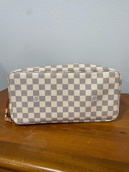 Cream Checkered Tote Bag with Tan Trim MM - Picture 4 of 10